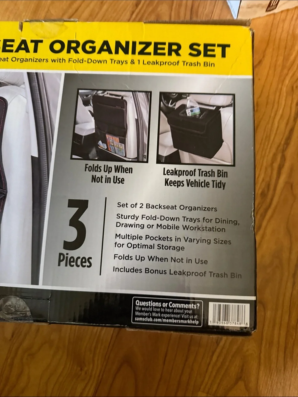 Backseat Organizer Set with Fold-Down Trays and Trash Bin - Black